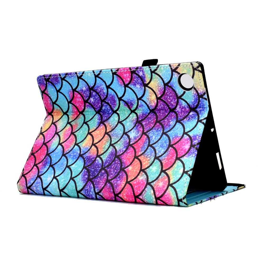 For Lenovo Tab M10 (Gen 3) PU Leather Tablet Case Pattern Printing Stand Card Holder Cover with Elastic Band - Wavy Pattern