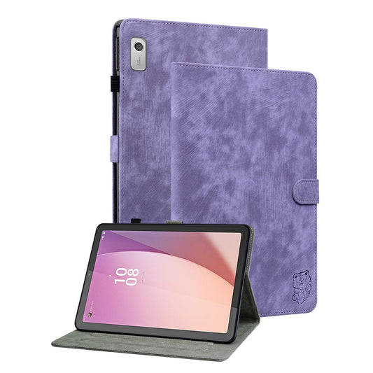 PU Leather Case for Lenovo Tab M9 Cute Tiger Pattern Tablet Protective Sleeve with Stand / Card Holder - Purple