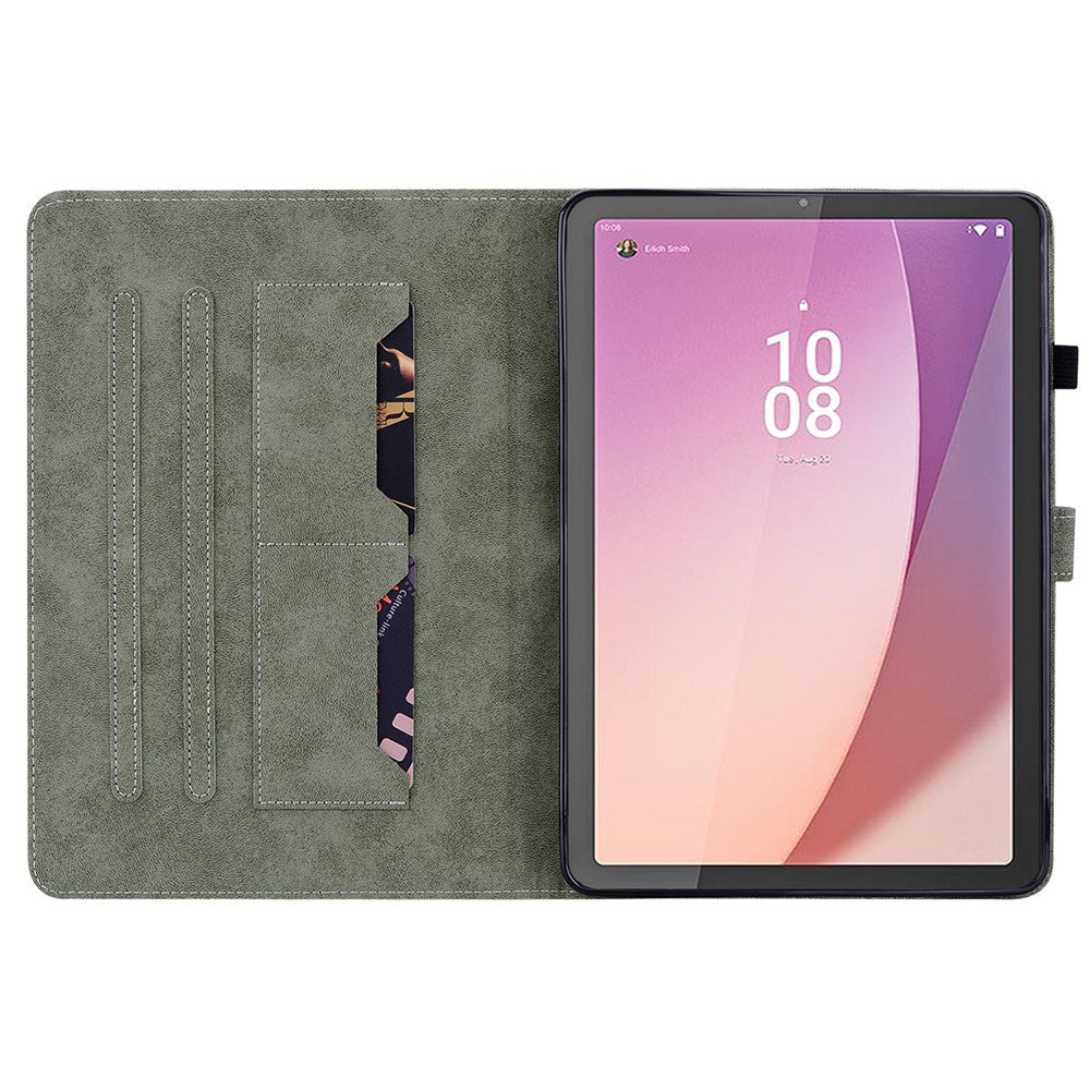 PU Leather Case for Lenovo Tab M9 Cute Tiger Pattern Tablet Protective Sleeve with Stand / Card Holder - Brown