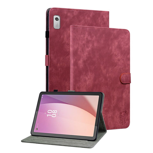 PU Leather Case for Lenovo Tab M9 Cute Tiger Pattern Tablet Protective Sleeve with Stand / Card Holder - Red