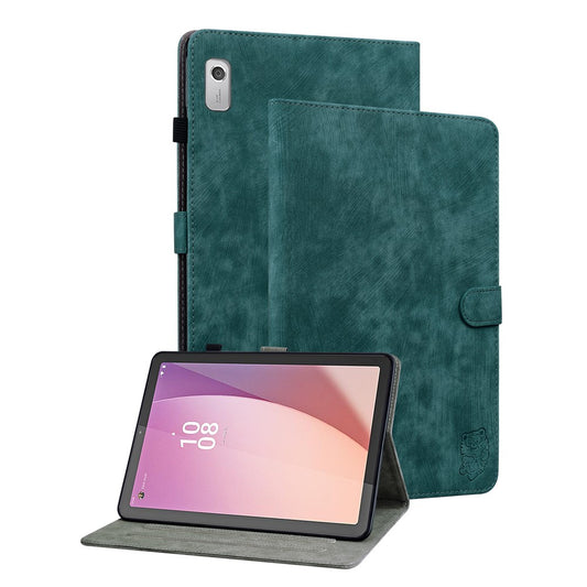 PU Leather Case for Lenovo Tab M9 Cute Tiger Pattern Tablet Protective Sleeve with Stand / Card Holder - Green