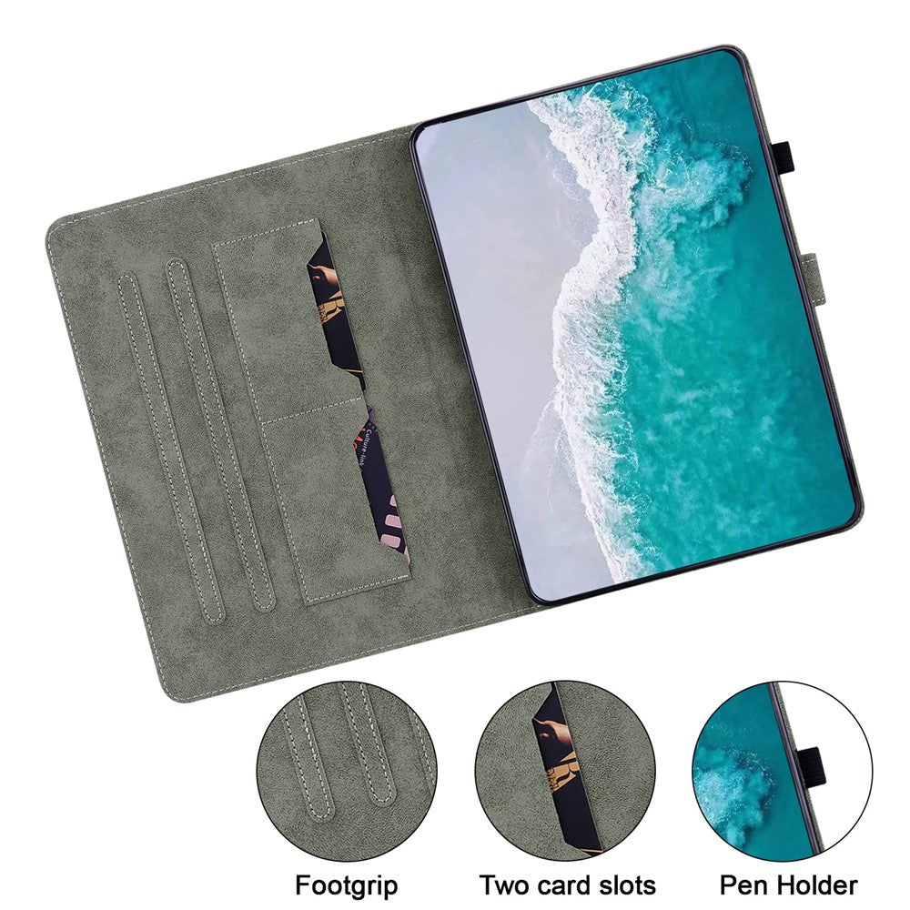 PU Leather Case for Lenovo Tab M9 Cute Tiger Pattern Tablet Protective Sleeve with Stand / Card Holder - Dark Blue