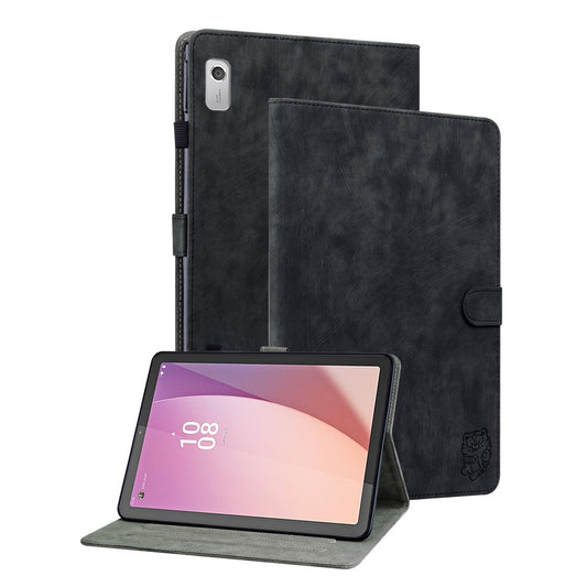 PU Leather Case for Lenovo Tab M9 Cute Tiger Pattern Tablet Protective Sleeve with Stand / Card Holder - Black