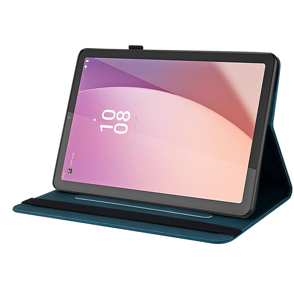 For Lenovo Tab M9 Imprinted Butterfly Flower PU Leather Card Holder Stand Tablet Case with Pen Loop - Dark Blue