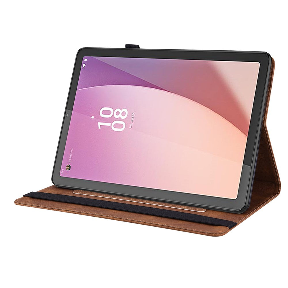 For Lenovo Tab M9 Imprinted Butterfly Flower PU Leather Card Holder Stand Tablet Case with Pen Loop - Brown