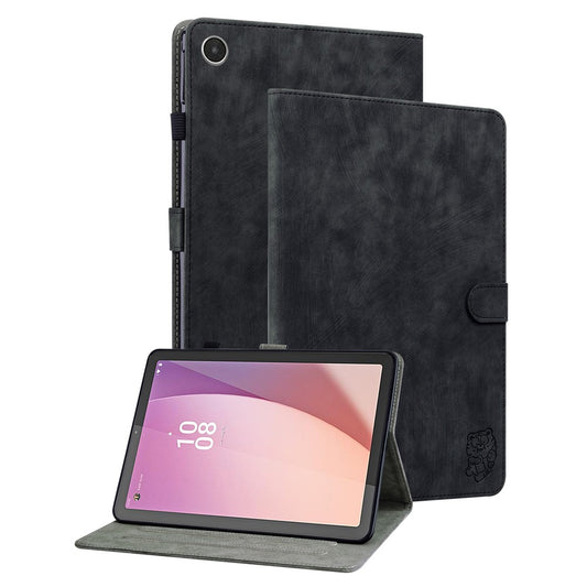 For Lenovo Tab M8 (4th Gen) 2024 TB-301XU / M8 (4th Gen) 2023 TB-300FU PU Leather Tablet Case Cute Tiger Pattern Stand Cover - Black