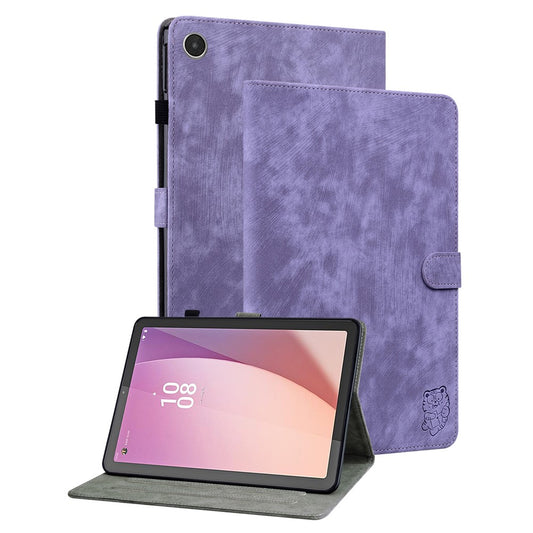 For Lenovo Tab M8 (4th Gen) 2024 TB-301XU / M8 (4th Gen) 2023 TB-300FU PU Leather Tablet Case Cute Tiger Pattern Stand Cover - Purple