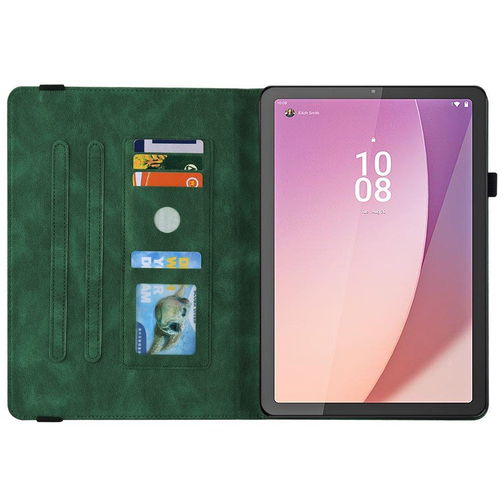 For Lenovo Tab M8 (4th Gen) 2024 TB-301XU / M8 (4th Gen) 2023 TB-300FU Stand Leather Tablet Case Imprinted Butterfly Flower Cover - Green