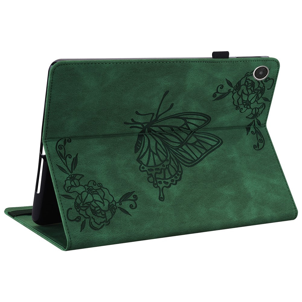 For Lenovo Tab M8 (4th Gen) 2024 TB-301XU / M8 (4th Gen) 2023 TB-300FU Stand Leather Tablet Case Imprinted Butterfly Flower Cover - Green