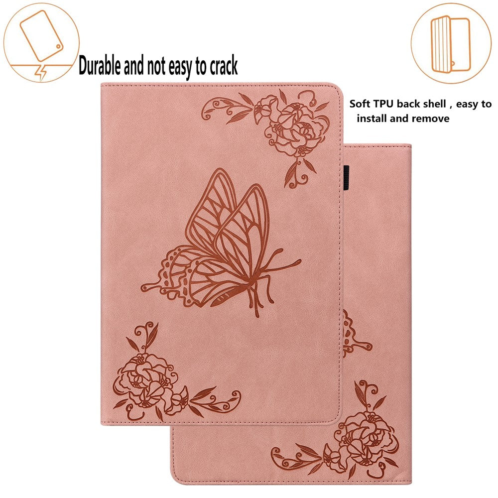 For Lenovo Tab M8 (4th Gen) 2024 TB-301XU / M8 (4th Gen) 2023 TB-300FU Stand Leather Tablet Case Imprinted Butterfly Flower Cover - Pink