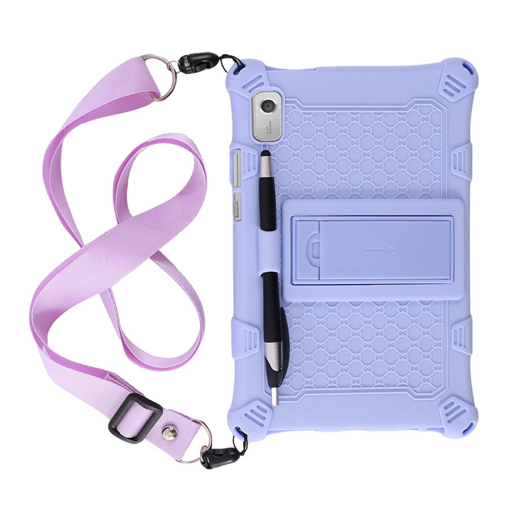 For Lenovo Tab M9 PC + Silicone Shock-Resistant Tablet Case Adjustable Kickstand Cover with Shoulder Strap - Purple