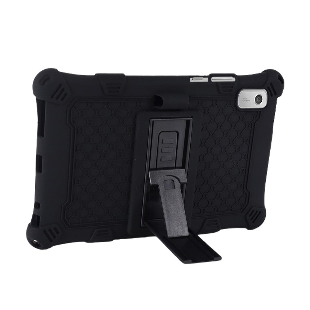 For Lenovo Tab M9 PC + Silicone Shock-Resistant Tablet Case Adjustable Kickstand Cover with Shoulder Strap - Black