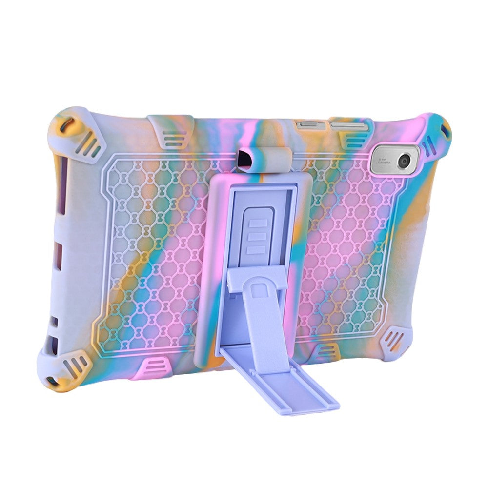 For Lenovo Tab M9 PC + Silicone Shock-Resistant Tablet Case Adjustable Kickstand Cover with Shoulder Strap - Camouflage Rose / Light Purple
