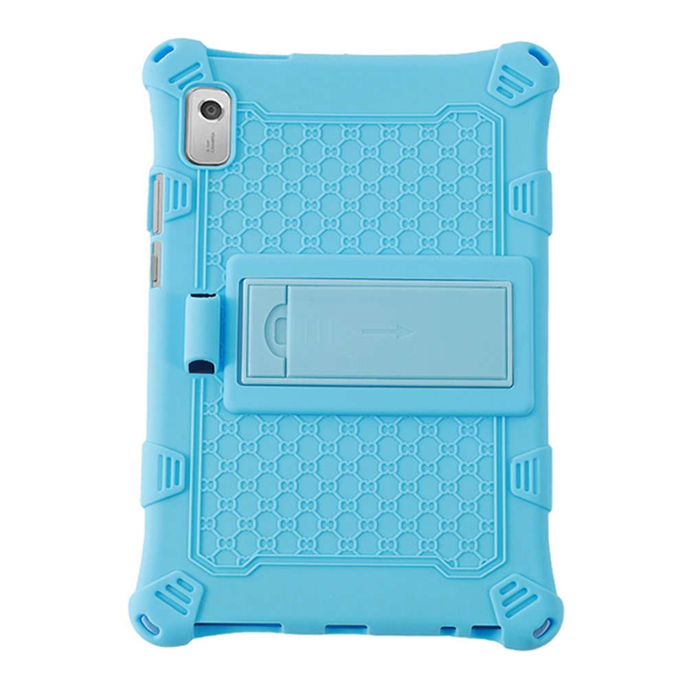 For Lenovo Tab M9 PC + Silicone Shock-Resistant Tablet Case Adjustable Kickstand Cover with Shoulder Strap - Blue