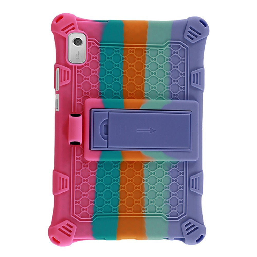 For Lenovo Tab M9 PC + Silicone Shock-Resistant Tablet Case Adjustable Kickstand Cover with Shoulder Strap - Colorful Pink