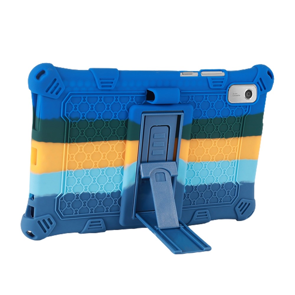 For Lenovo Tab M9 PC + Silicone Shock-Resistant Tablet Case Adjustable Kickstand Cover with Shoulder Strap - Colorful Dark Blue