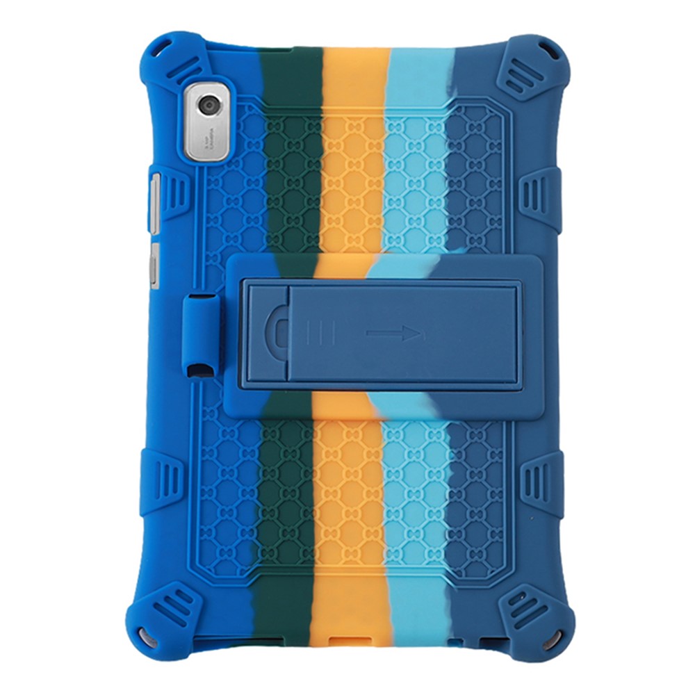 For Lenovo Tab M9 PC + Silicone Shock-Resistant Tablet Case Adjustable Kickstand Cover with Shoulder Strap - Colorful Dark Blue
