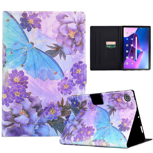 For Lenovo Tab M10 Plus (3rd Gen) / Xiaoxin Pad 2022 10.6 inch Card Slot Tablet Case PU Leather Pattern Printed Stand Cover - Peony Butterfly