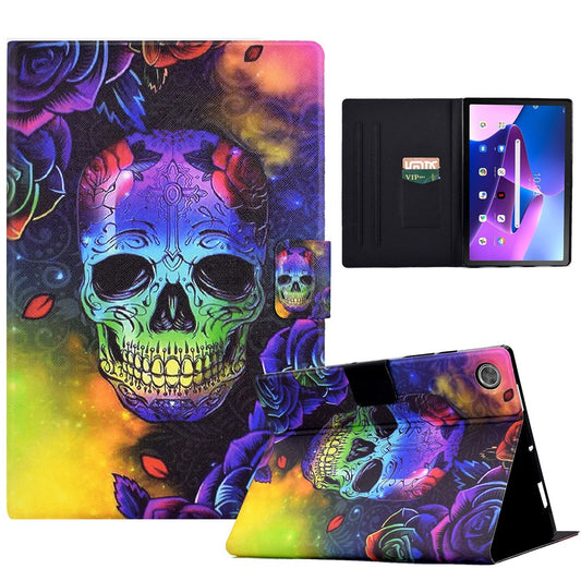 For Lenovo Tab M10 Plus (3rd Gen) / Xiaoxin Pad 2022 10.6 inch Card Slot Tablet Case PU Leather Pattern Printed Stand Cover - Skull