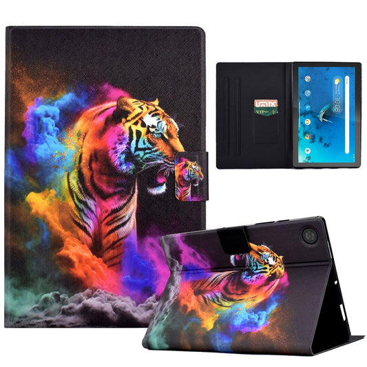 Protective Case for Lenovo Tab M10 (Gen 3) PU Leather Flip Cover Pattern Printed Tablet Stand Case with Card Slots - Colorful Tiger