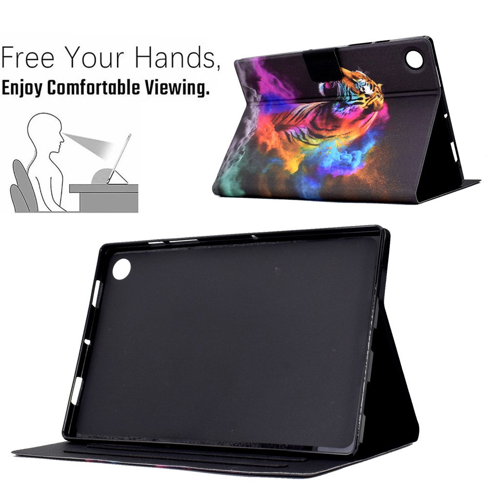 Protective Case for Lenovo Tab M10 (Gen 3) PU Leather Flip Cover Pattern Printed Tablet Stand Case with Card Slots - Colorful Tiger