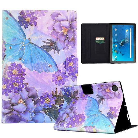Protective Case for Lenovo Tab M10 (Gen 3) PU Leather Flip Cover Pattern Printed Tablet Stand Case with Card Slots - Peony Butterfly