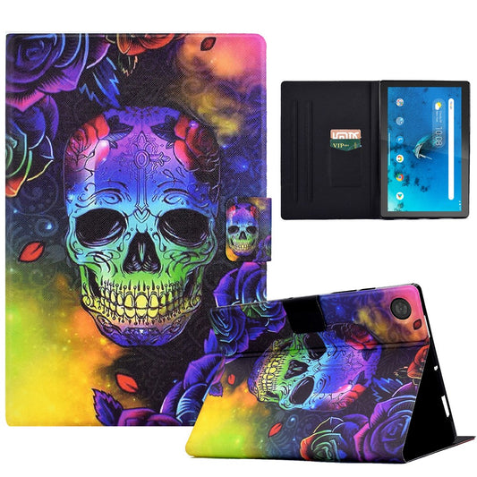 Protective Case for Lenovo Tab M10 (Gen 3) PU Leather Flip Cover Pattern Printed Tablet Stand Case with Card Slots - Skull