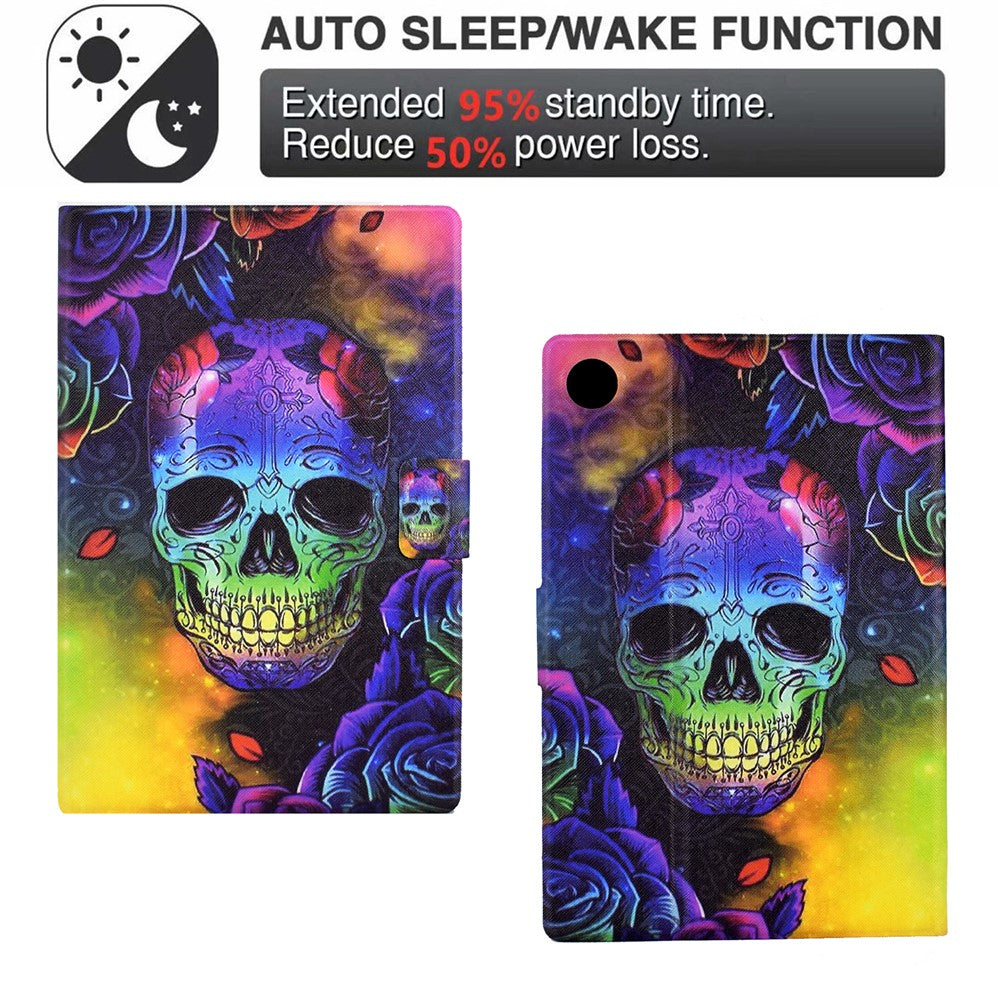 Protective Case for Lenovo Tab M10 (Gen 3) PU Leather Flip Cover Pattern Printed Tablet Stand Case with Card Slots - Skull