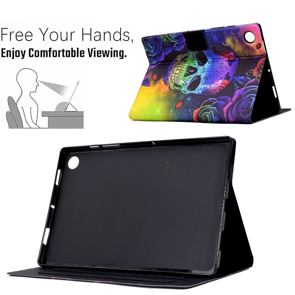 Protective Case for Lenovo Tab M10 (Gen 3) PU Leather Flip Cover Pattern Printed Tablet Stand Case with Card Slots - Skull