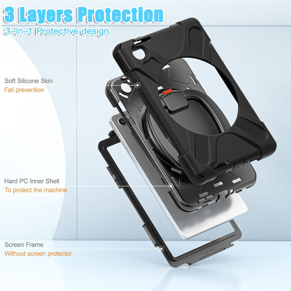 Tablet Case for Lenovo Tab M8 (4th Gen) 2024 TB-301XU / M8 (4th Gen) 2023 TB-300FU PC + Silicone Rotary Kickstand Cover - Black