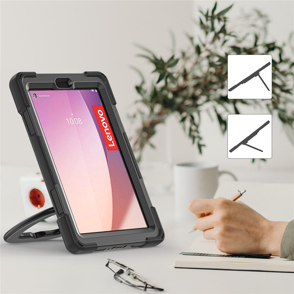 Tablet Case for Lenovo Tab M8 (4th Gen) 2024 TB-301XU / M8 (4th Gen) 2023 TB-300FU PC + Silicone Rotary Kickstand Cover - Black