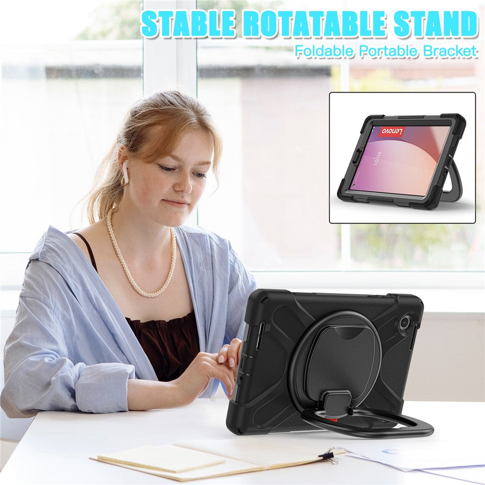 Tablet Case for Lenovo Tab M8 (4th Gen) 2024 TB-301XU / M8 (4th Gen) 2023 TB-300FU PC + Silicone Rotary Kickstand Cover - Black