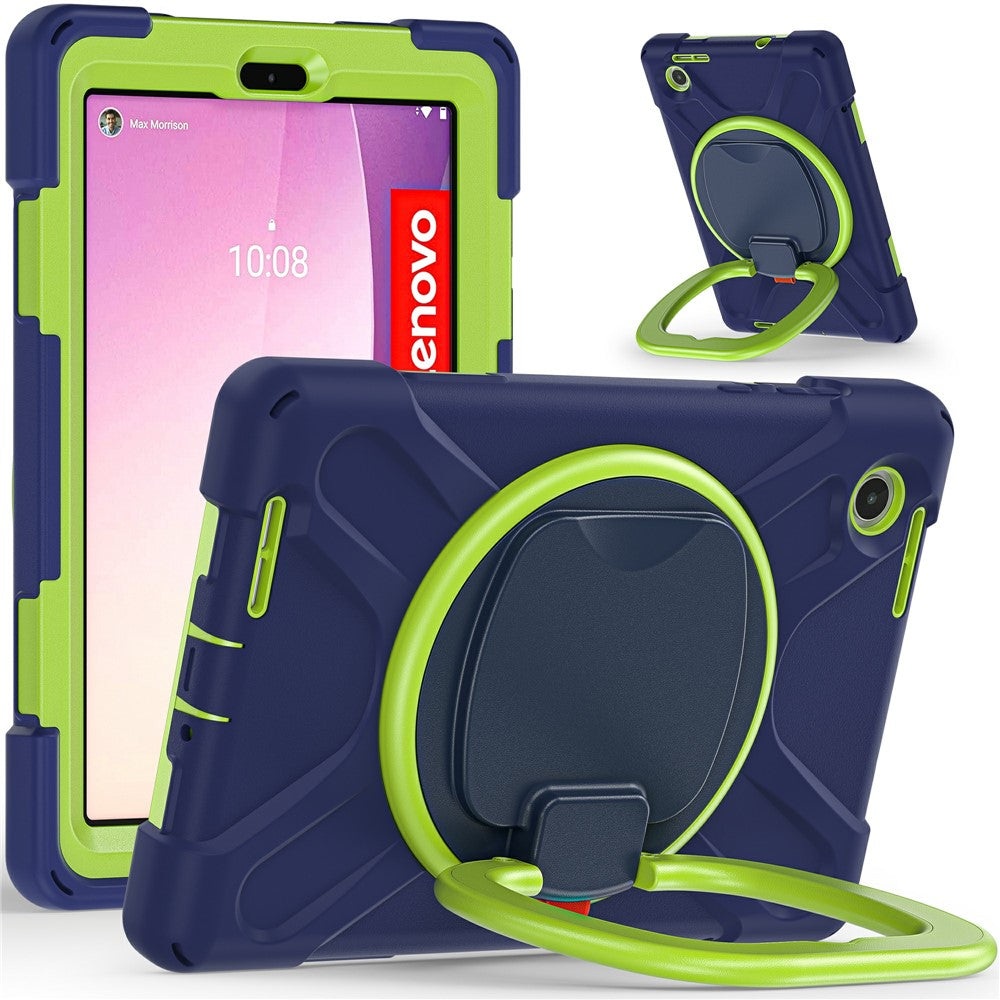 Tablet Case for Lenovo Tab M8 (4th Gen) 2024 TB-301XU / M8 (4th Gen) 2023 TB-300FU PC + Silicone Rotary Kickstand Cover - Navy Blue / Yellowgreen