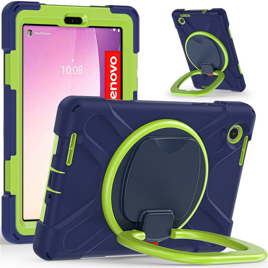 Tablet Case for Lenovo Tab M8 (4th Gen) 2024 TB-301XU / M8 (4th Gen) 2023 TB-300FU PC + Silicone Rotary Kickstand Cover - Navy Blue / Yellowgreen