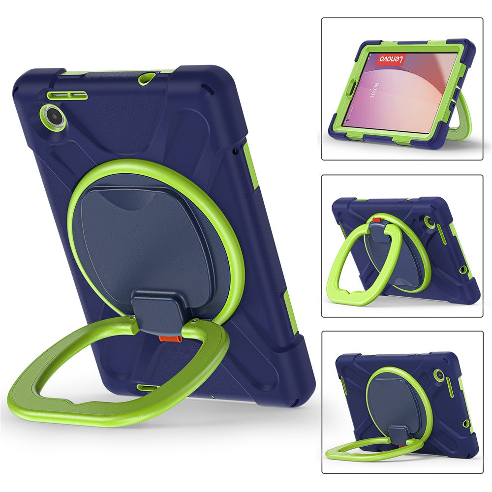 Tablet Case for Lenovo Tab M8 (4th Gen) 2024 TB-301XU / M8 (4th Gen) 2023 TB-300FU PC + Silicone Rotary Kickstand Cover - Navy Blue / Yellowgreen