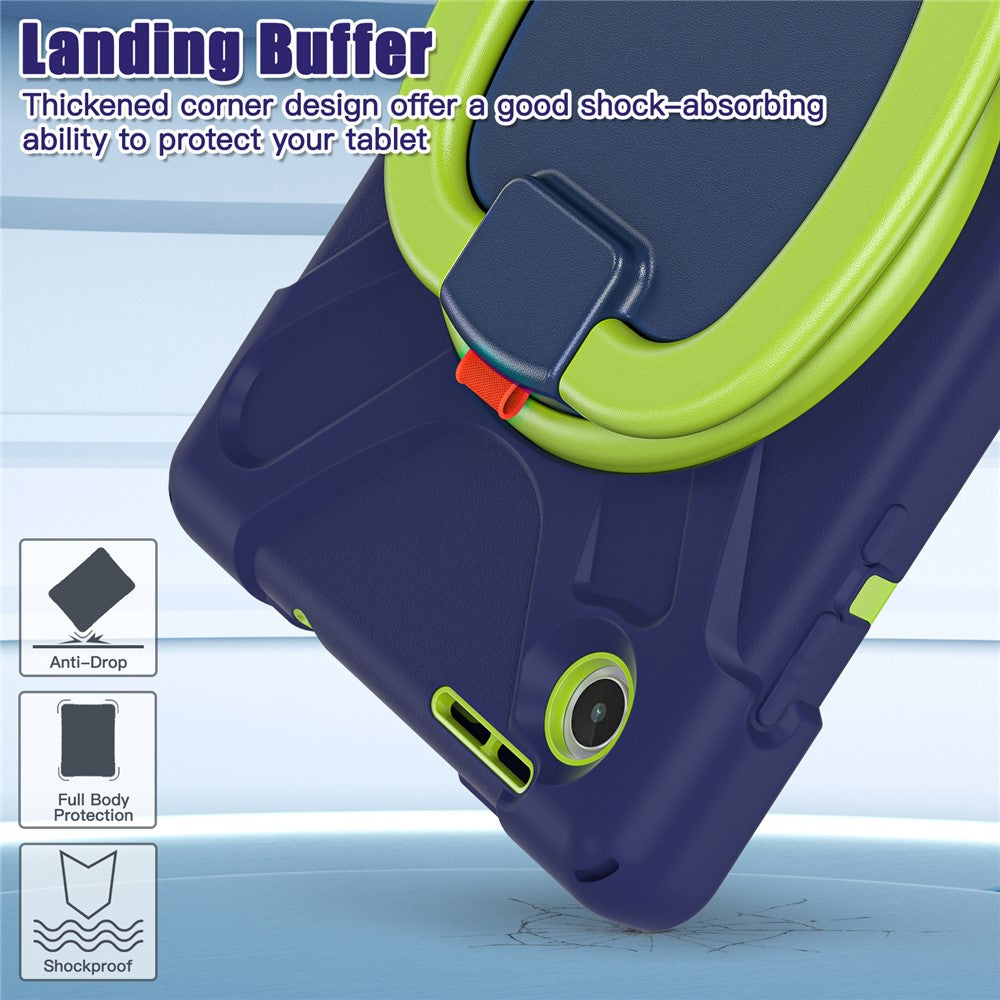 Tablet Case for Lenovo Tab M8 (4th Gen) 2024 TB-301XU / M8 (4th Gen) 2023 TB-300FU PC + Silicone Rotary Kickstand Cover - Navy Blue / Yellowgreen