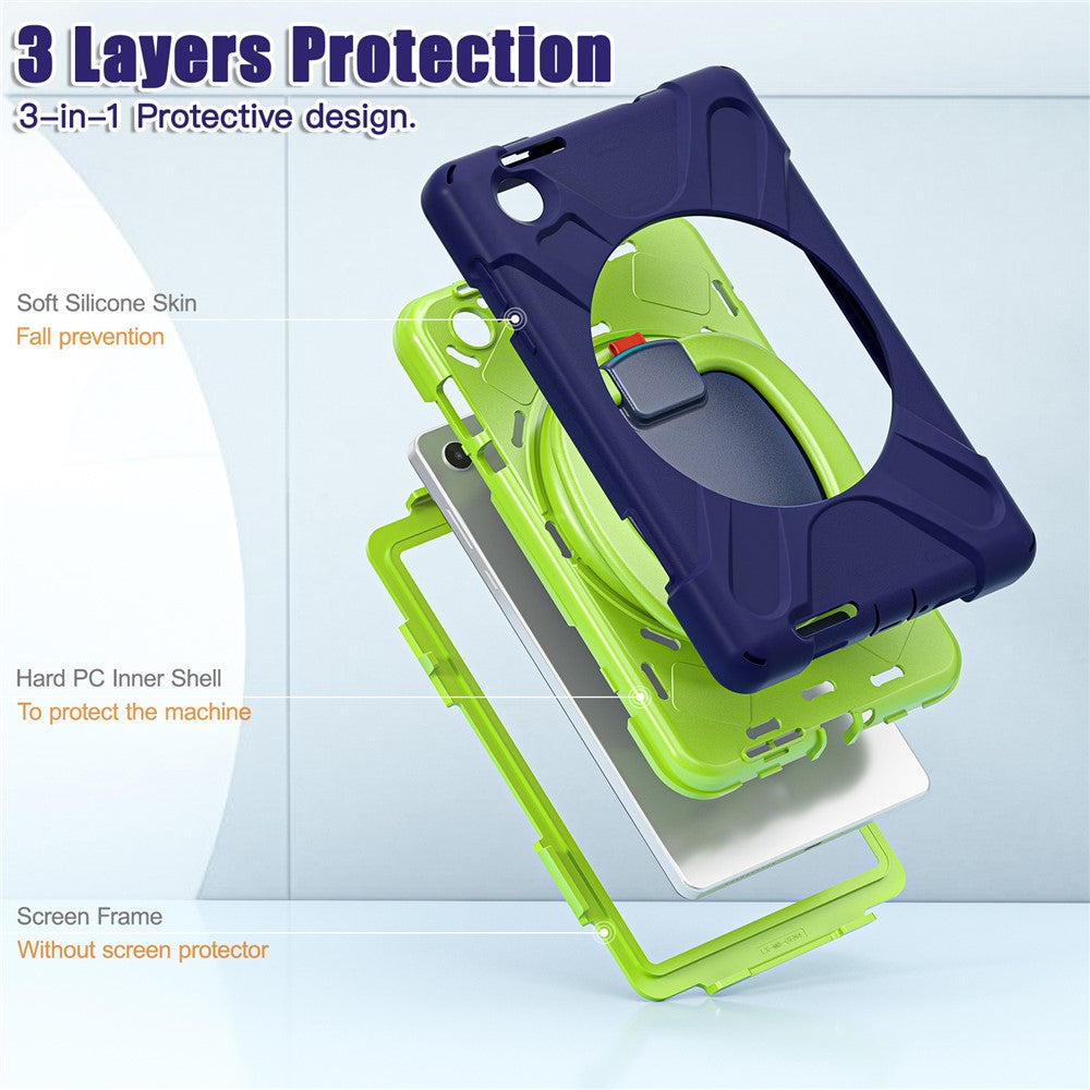Tablet Case for Lenovo Tab M8 (4th Gen) 2024 TB-301XU / M8 (4th Gen) 2023 TB-300FU PC + Silicone Rotary Kickstand Cover - Navy Blue / Yellowgreen