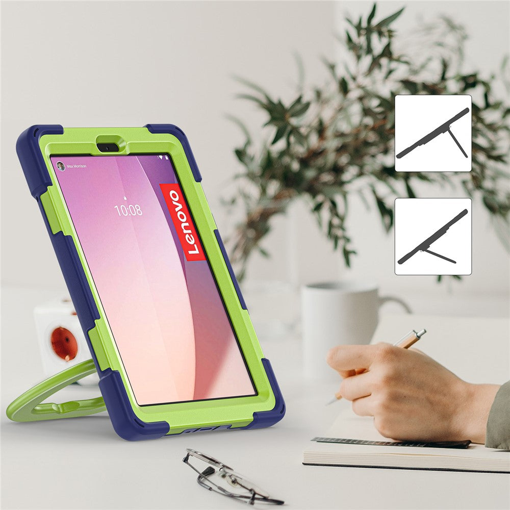 Tablet Case for Lenovo Tab M8 (4th Gen) 2024 TB-301XU / M8 (4th Gen) 2023 TB-300FU PC + Silicone Rotary Kickstand Cover - Navy Blue / Yellowgreen