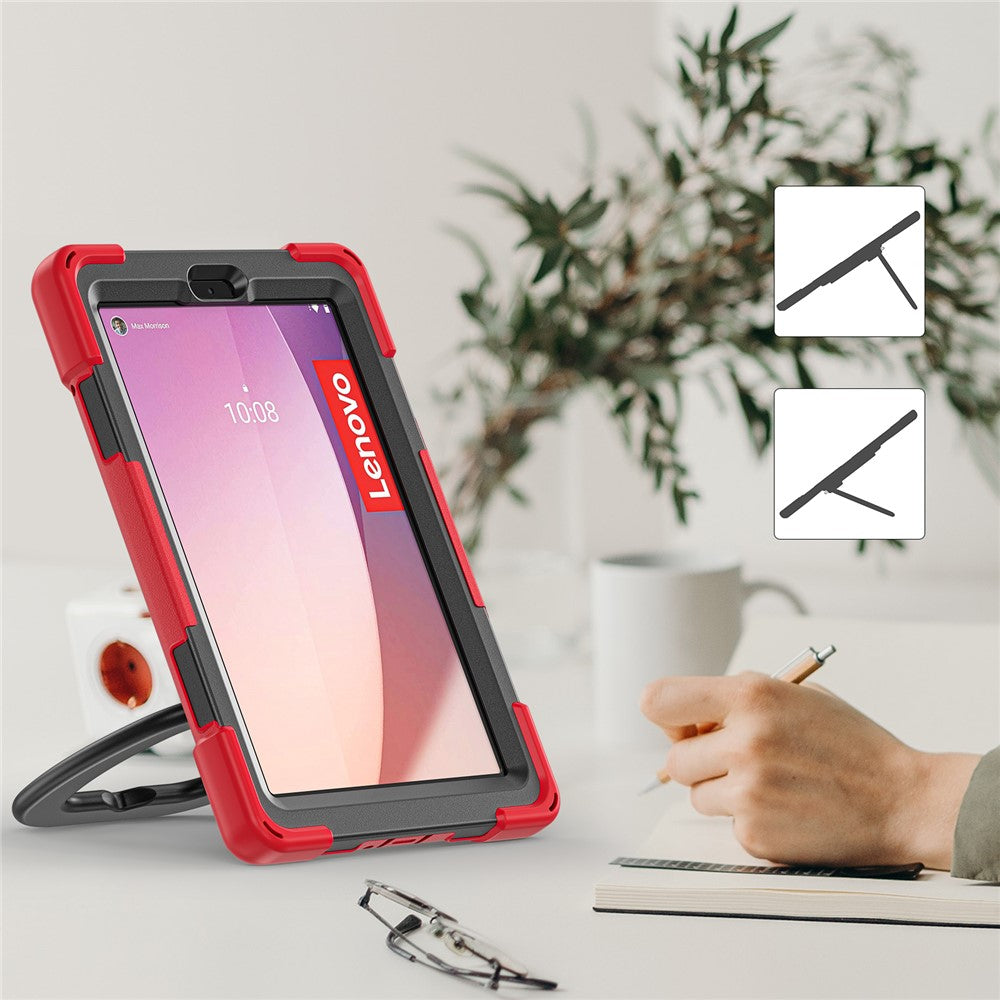 Tablet Case for Lenovo Tab M8 (4th Gen) 2024 TB-301XU / M8 (4th Gen) 2023 TB-300FU PC + Silicone Rotary Kickstand Cover - Red