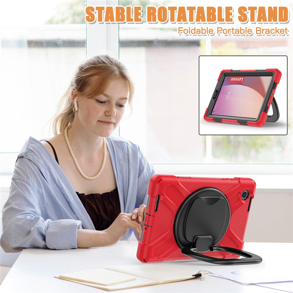 Tablet Case for Lenovo Tab M8 (4th Gen) 2024 TB-301XU / M8 (4th Gen) 2023 TB-300FU PC + Silicone Rotary Kickstand Cover - Red
