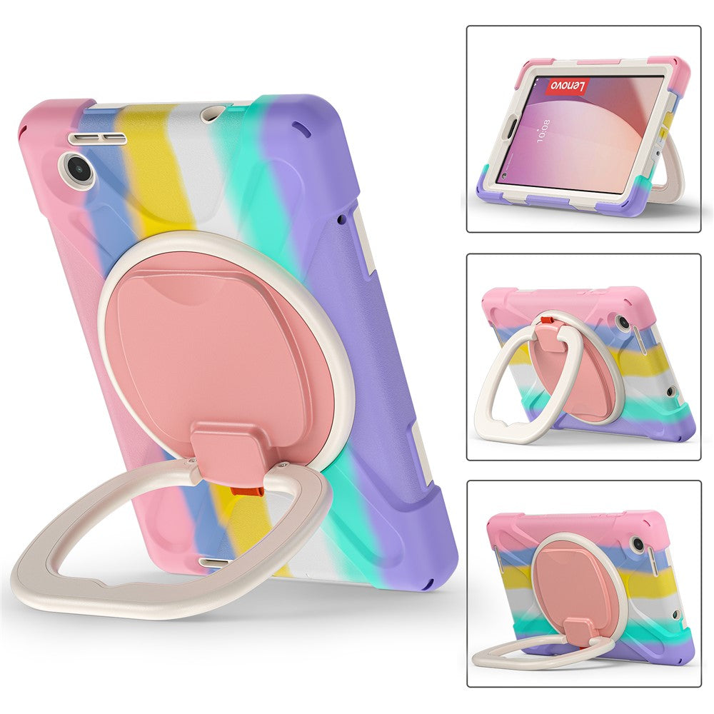 Tablet Case for Lenovo Tab M8 (4th Gen) 2024 TB-301XU / M8 (4th Gen) 2023 TB-300FU PC + Silicone Rotary Kickstand Cover - Colorful Pink