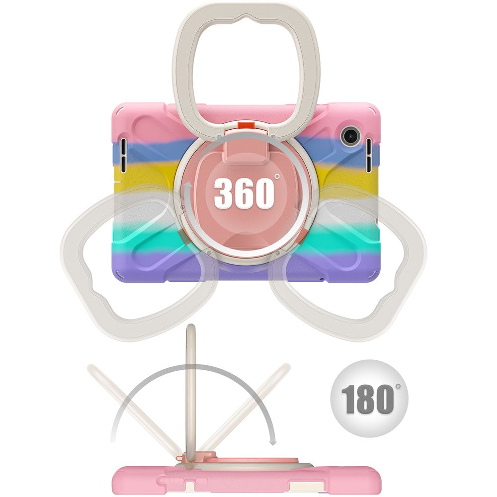 Tablet Case for Lenovo Tab M8 (4th Gen) 2024 TB-301XU / M8 (4th Gen) 2023 TB-300FU PC + Silicone Rotary Kickstand Cover - Colorful Pink