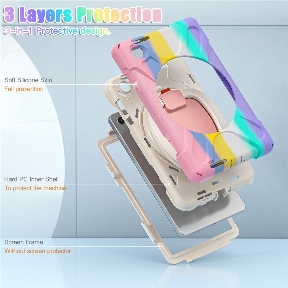 Tablet Case for Lenovo Tab M8 (4th Gen) 2024 TB-301XU / M8 (4th Gen) 2023 TB-300FU PC + Silicone Rotary Kickstand Cover - Colorful Pink