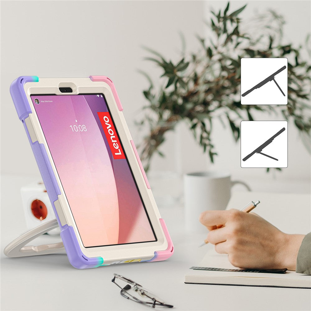 Tablet Case for Lenovo Tab M8 (4th Gen) 2024 TB-301XU / M8 (4th Gen) 2023 TB-300FU PC + Silicone Rotary Kickstand Cover - Colorful Pink