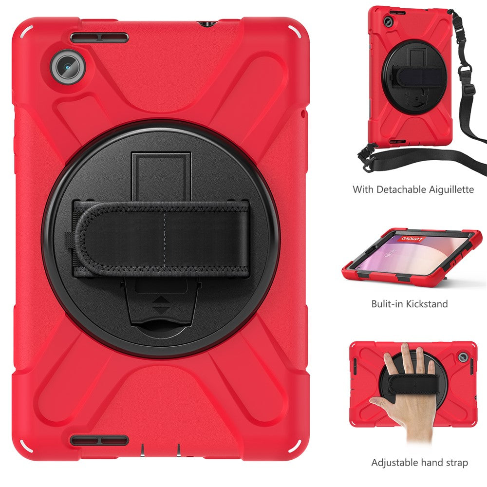 For Lenovo Tab M8 (4th Gen) 2024 TB-301XU / M8 (4th Gen) 2023 TB-300FU Case Kickstand Tablet Case PC+Silicone Cover with Strap - Red