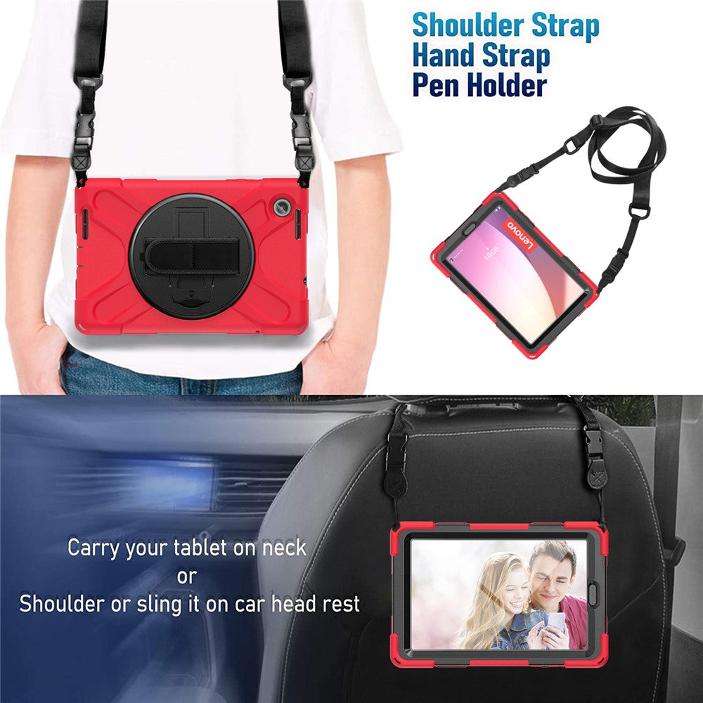 For Lenovo Tab M8 (4th Gen) 2024 TB-301XU / M8 (4th Gen) 2023 TB-300FU Case Kickstand Tablet Case PC+Silicone Cover with Strap - Red