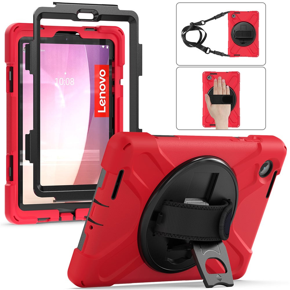 For Lenovo Tab M8 (4th Gen) 2024 TB-301XU / M8 (4th Gen) 2023 TB-300FU Case Kickstand Tablet Case PC+Silicone Cover with Strap - Red