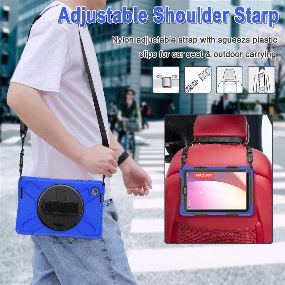 For Lenovo Tab M8 (4th Gen) 2024 TB-301XU / M8 (4th Gen) 2023 TB-300FU Case Kickstand Tablet Case PC+Silicone Cover with Strap - Blue