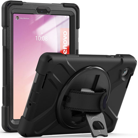 For Lenovo Tab M8 (4th Gen) 2024 TB-301XU / M8 (4th Gen) 2023 TB-300FU Kickstand PC + Silicone Tablet Case with Hand Strap - Black