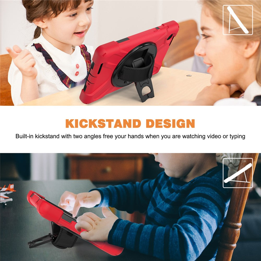 For Lenovo Tab M8 (4th Gen) 2024 TB-301XU / M8 (4th Gen) 2023 TB-300FU Kickstand PC + Silicone Tablet Case with Hand Strap - Red
